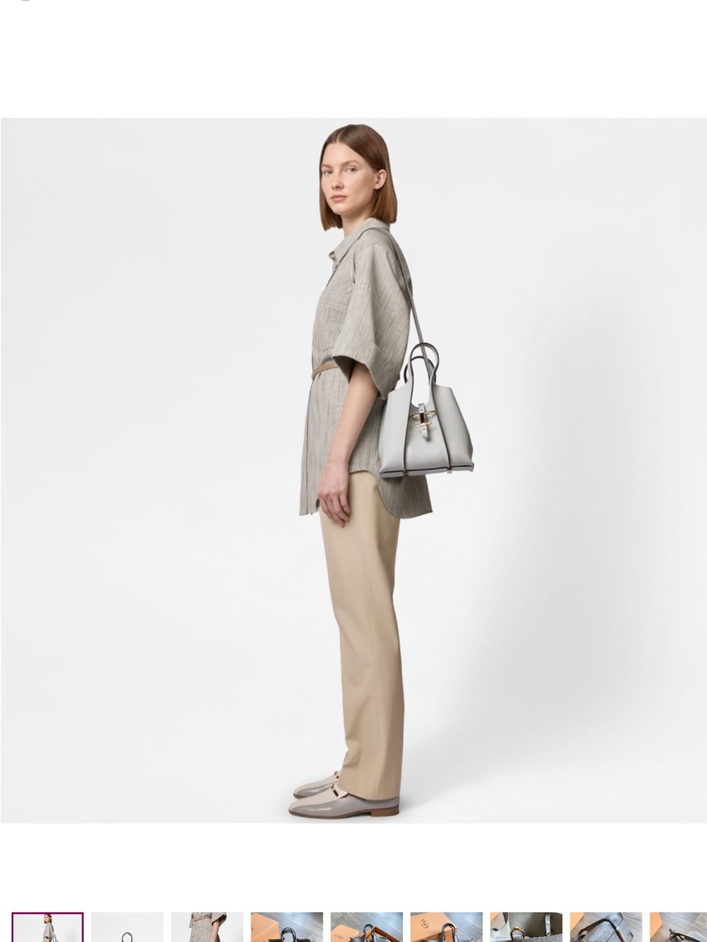Tod’s Timeless T Mini Shopping Bag Grey Leather Satchel Top Handle Crossbody